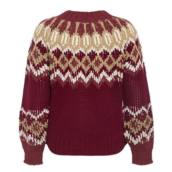 Aztec Pattern Burgundy Knit Pullover Sweater - Picture 7 of 8
